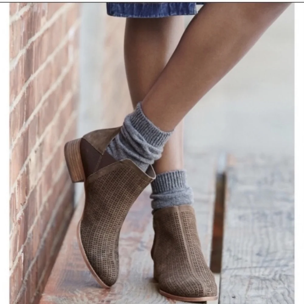 Vince Camuto Taupe Perforated Suede Booties 6